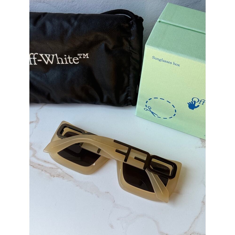 NEW Off White Boston Beige Square Unisex Sunglasses - Picture 3 of 7